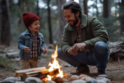 Father and Child at Campfire