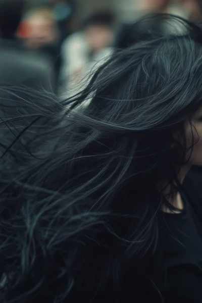 Long Black Hair in the Wind