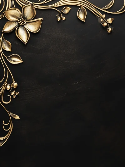 Gold Ornamental Flower Design on Black Background