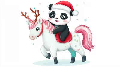 Santa Panda Riding Unicorn