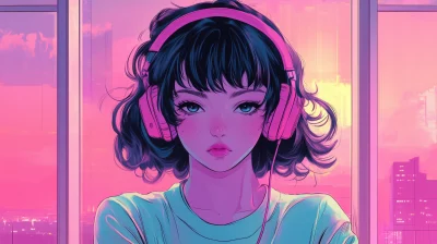 1980’s Cute Girl with Headphones