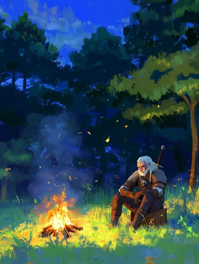 Witcher Resting by Campfire