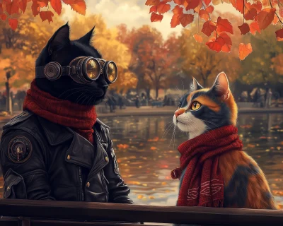 Steampunk Cats in Urban Landscape