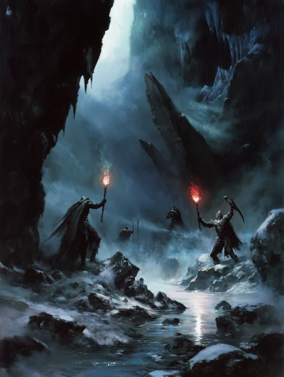 Fantasy Adventurers in Ice Cave