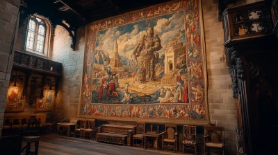 Large Medieval Tapestry with Robot Construction