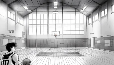 Japanese Highschool Gym Basketball Court