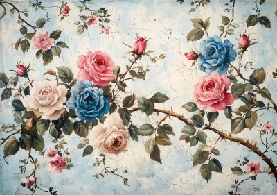 Vintage Floral Pattern on Distressed Canvas