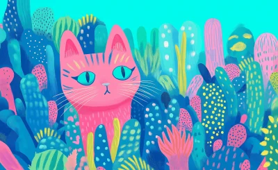 Pink Kitty in Cactus Garden