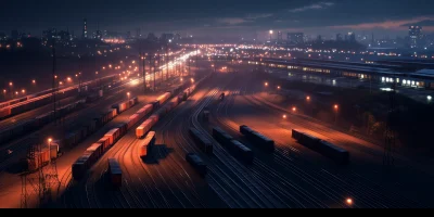 Urban Train Yard at Night