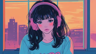 1980’s Cute Girl with Headphones