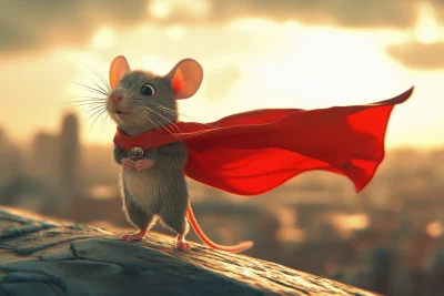 Superhero Mouse on Rooftop