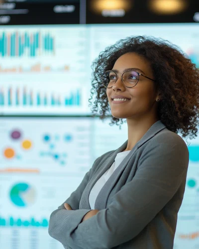 Confident Woman Reviewing Financial Graph