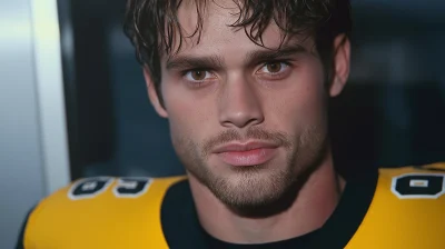 Sad American Football Player in Locker Room