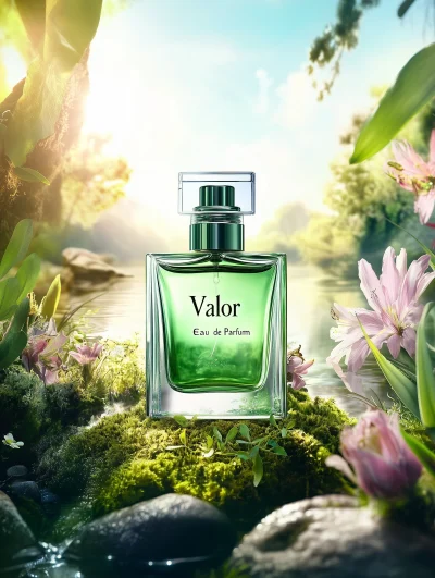 Green Perfume Bottle in Nature