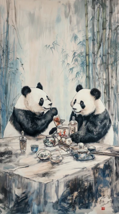 Pandas in Bamboo Forest