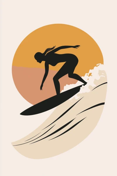 Minimalistic Midcentury Surfing Illustration