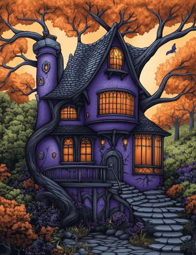 Witchy House Coloring Image