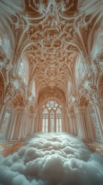 Ornate White Marble Gothic High Ceiling Room