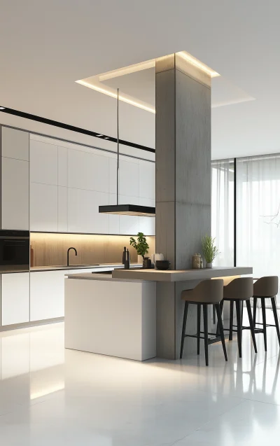 Modern Kitchen with Square Pillar