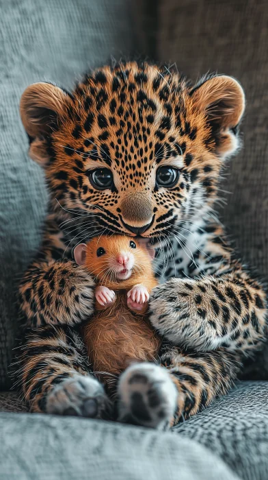 Leopard Cub and Hamster