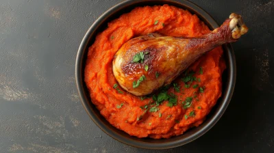 Tomato and Potato Mash with Roasted Chicken Leg