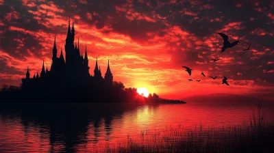 Medieval Castle Sunset Silhouette