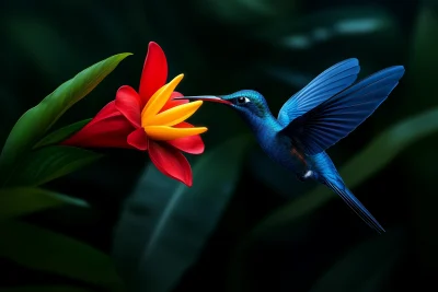 Colorful Hummingbird and Flower