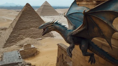 Majestic Dragon Flying above Pyramids of Giza