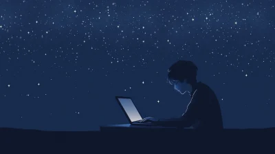 Minimalist Young Man Typing on Laptop Illustration