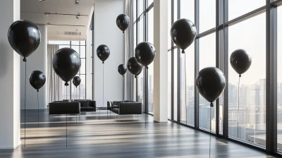 Minimalist Room with Black Balloons