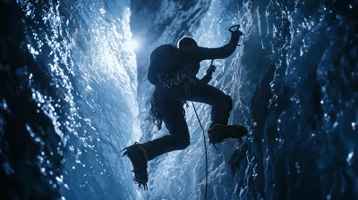 Man Climbing Ice Mountain