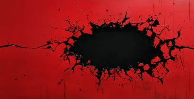 Cracked Red Wall with Black Hole