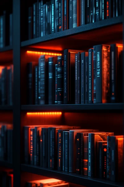 Minimalist AI History Books on Modern Bookshelf