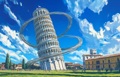 Leaning Tower of Pisa with Metal Belt