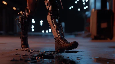 Cyborg Foot Walking in Cinematic Scene