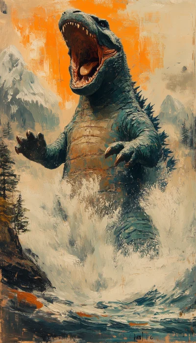 Fantasy Godzilla in Van Gogh Style