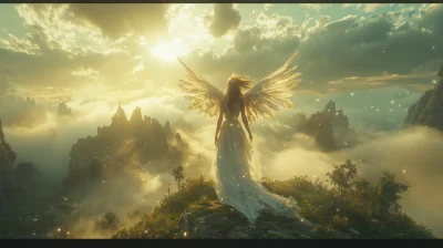 Ethereal Fantasy Landscape with Female Angel Flying