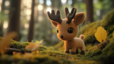 Needlefelted Moose in the Woods