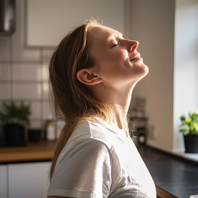 British Woman in Modern Kitchen