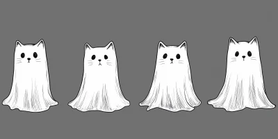 Ghostly Figures with Cat