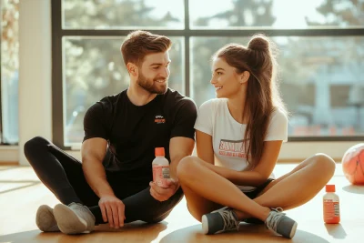 Sporty couple in a bright studio