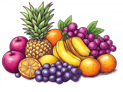 Pile of Fruit Cartoon Illustration