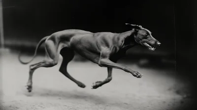 Vintage Film Photo of Galgo Dog Running Scared