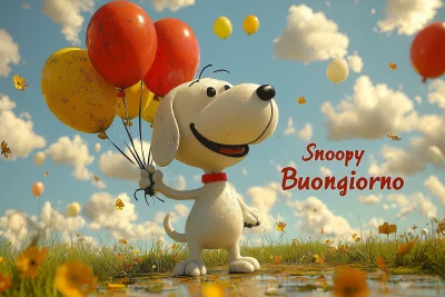 Cheerful Cartoon Dog with Balloons