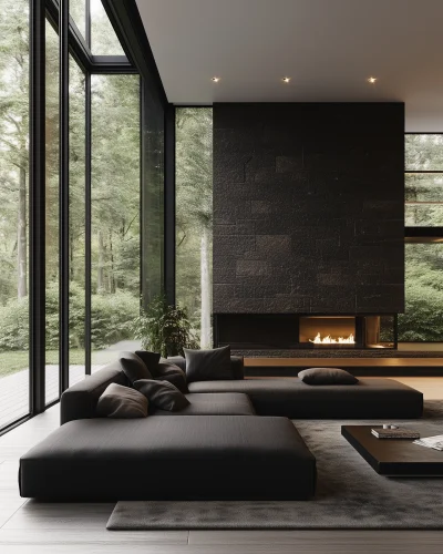 Modern Black Living Room in Villa