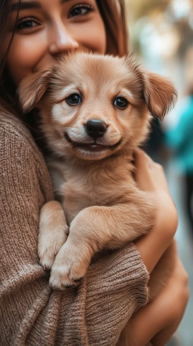 Cute Puppy and Woman