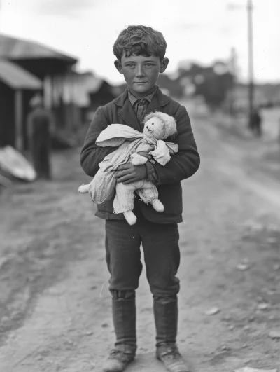 Vintage Australian Boy with Rag Doll