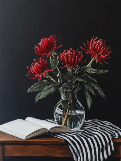 Red Waratahs in a Glass Vase