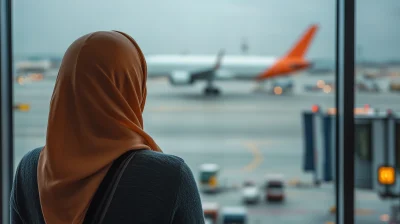 Arab Woman Watching Plane Take Off