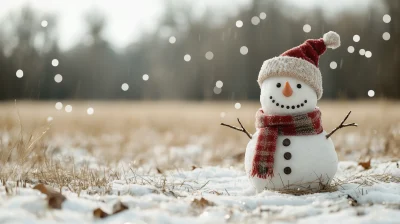 Festive Snowman in Winter Scene